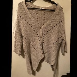 Moth Vintage Brown Sweater Button Uneven hem Sweater Knit Woven Top Wool